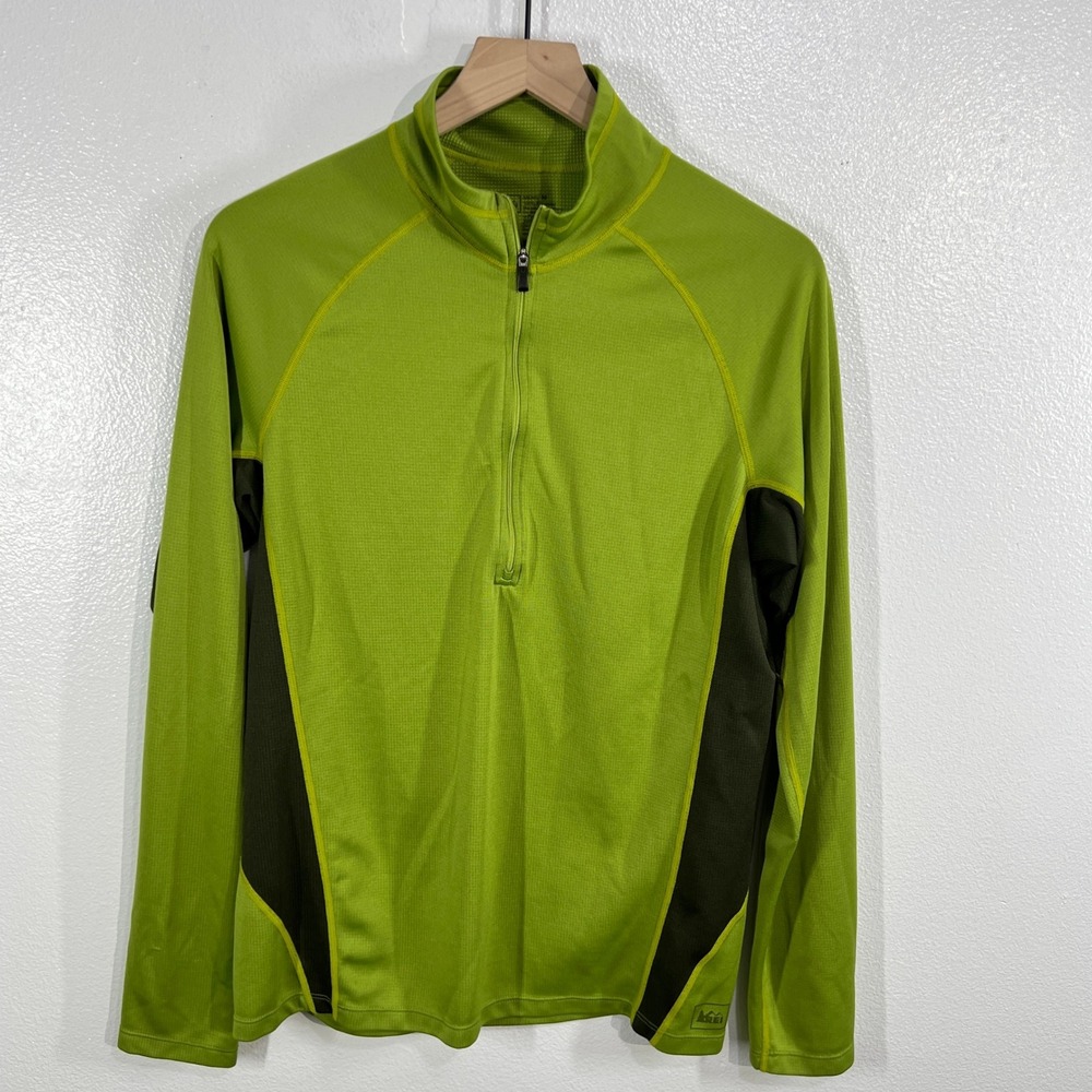REI Men's Green Polartec‎ Power Grid Fleece Quarter Zip Pullover Size M Outdoor